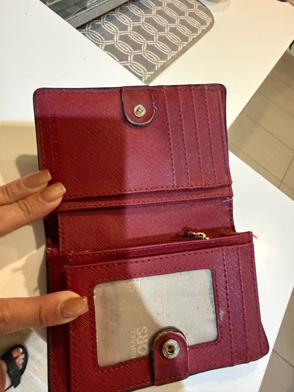 Michael Kors Red Saffiano Leather Tri-Fold Wallet
